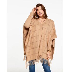 Talbots Plaid Ruana Cape Wrap, Beige Tan, NWT